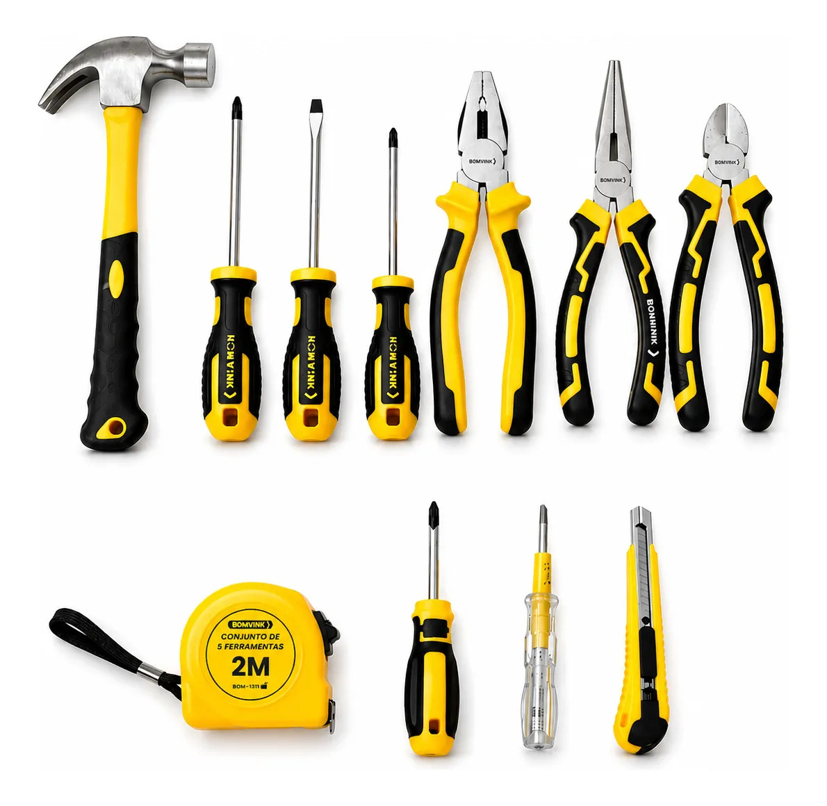 Kit Ferramentas Alicate Martelo Chave Fenda Trena Estilete
