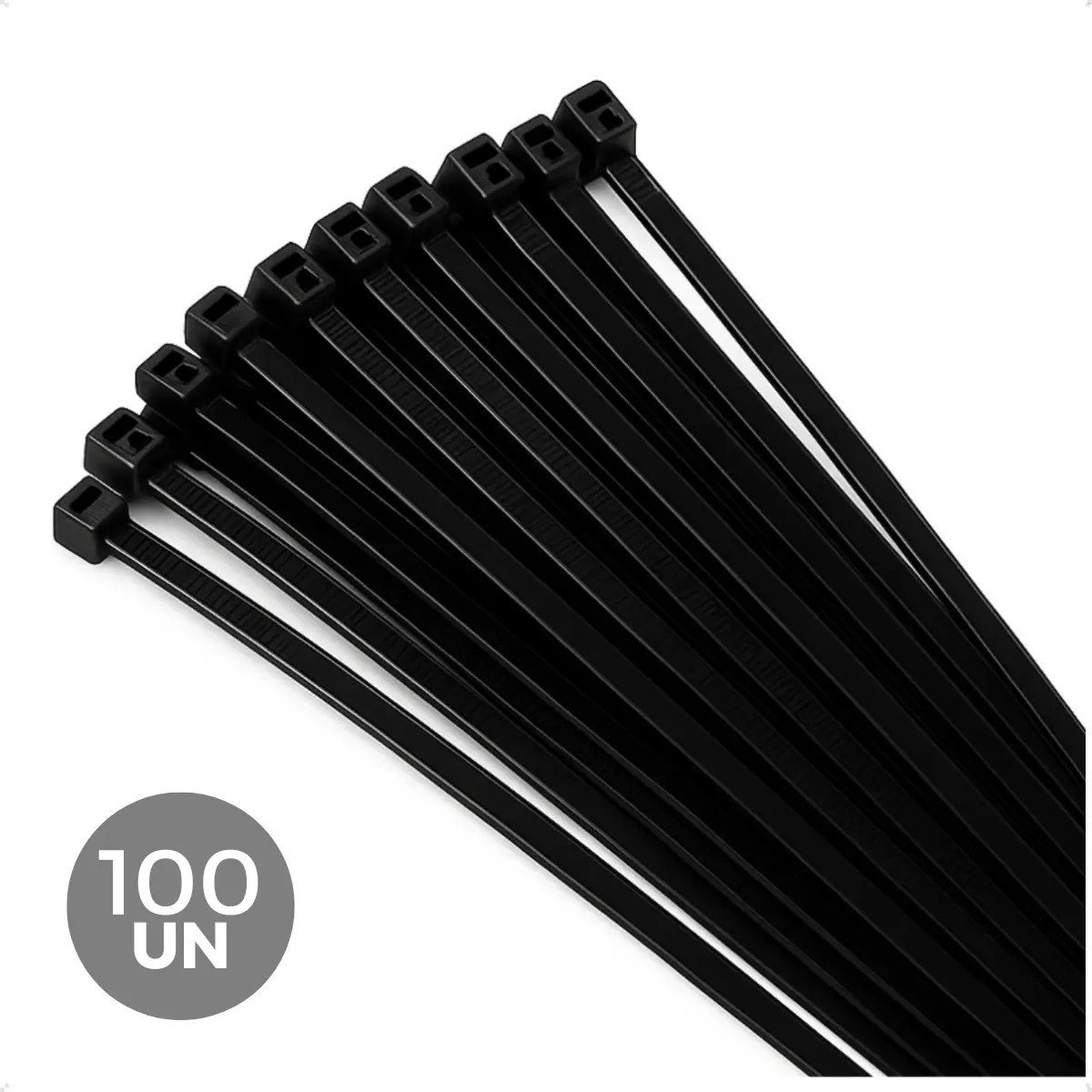 Kit 100 Abraçadeiras Nylon 400mm x 4,8mm Pretas Alta Resistência Auto Travante Organizador Cabos Fios Fixação Elétrica Automotiva Construção