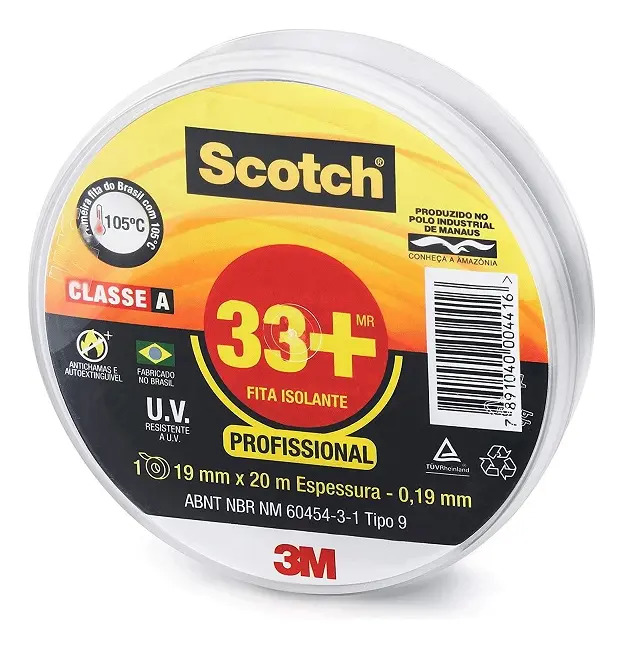3M 33+ Cor Preto Fita Isolante Scotch 19mm Com 20m