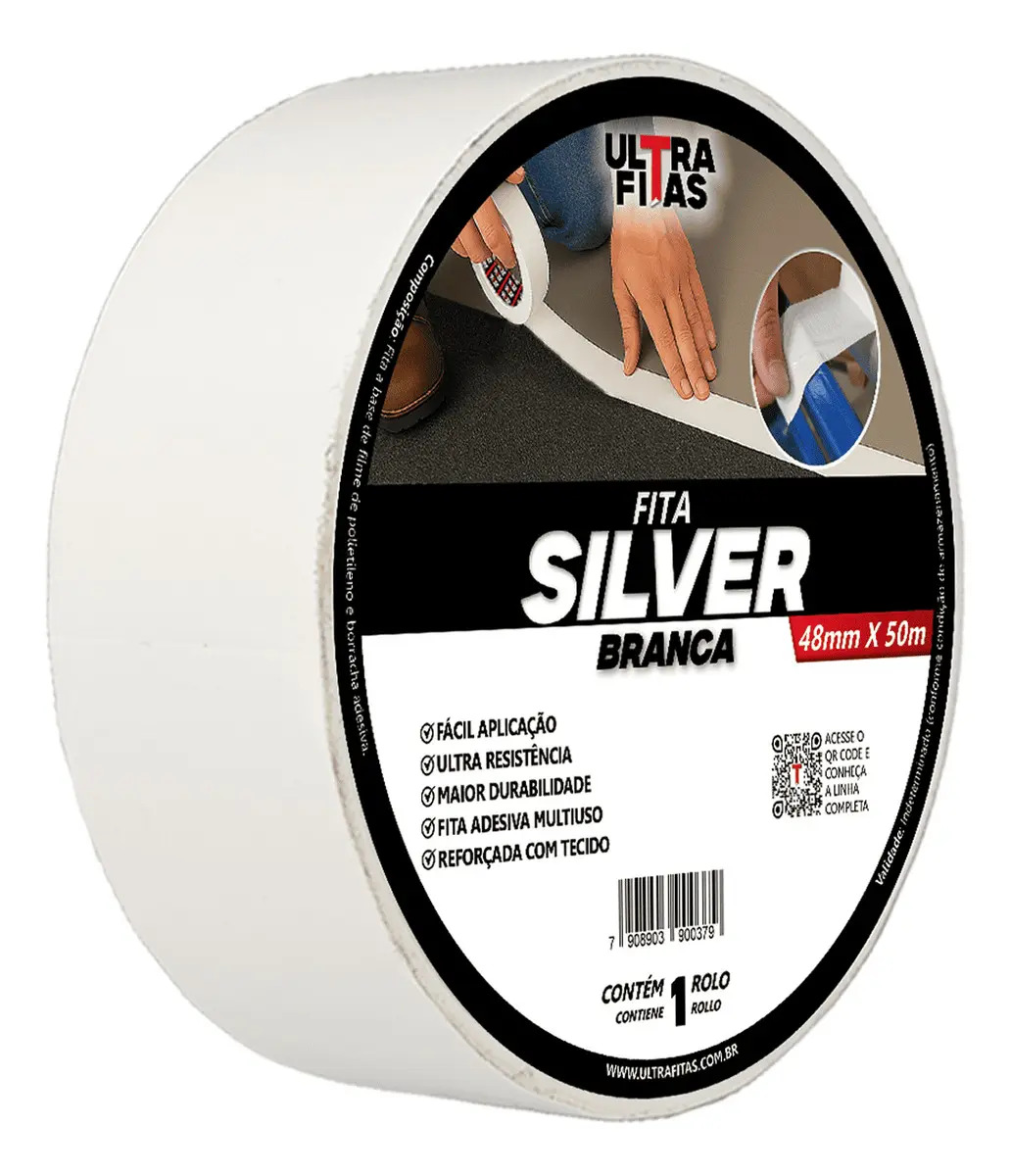 Fita Adesiva Multiuso Silver Tape 50 Mm X 50 Metros - Branca Cor Branco