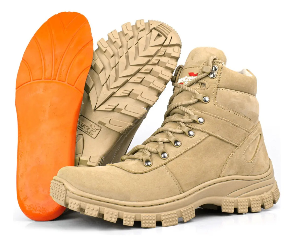 Bota Coturno Militar Cano Médio Confortável Em Couro Legítim