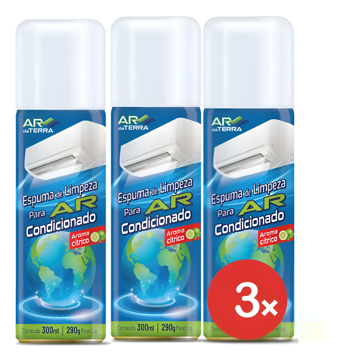 3 Espumas De Limpeza Para Ar Condicionado 300ml Ar Da Terra