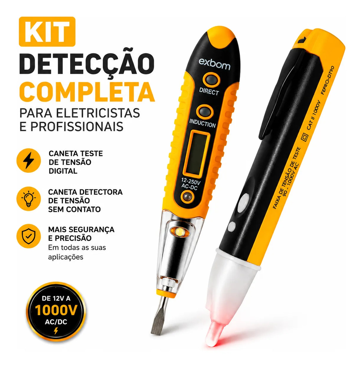 Kit Eletrica Chave Teste Digital + Caneta Detectora Tensão