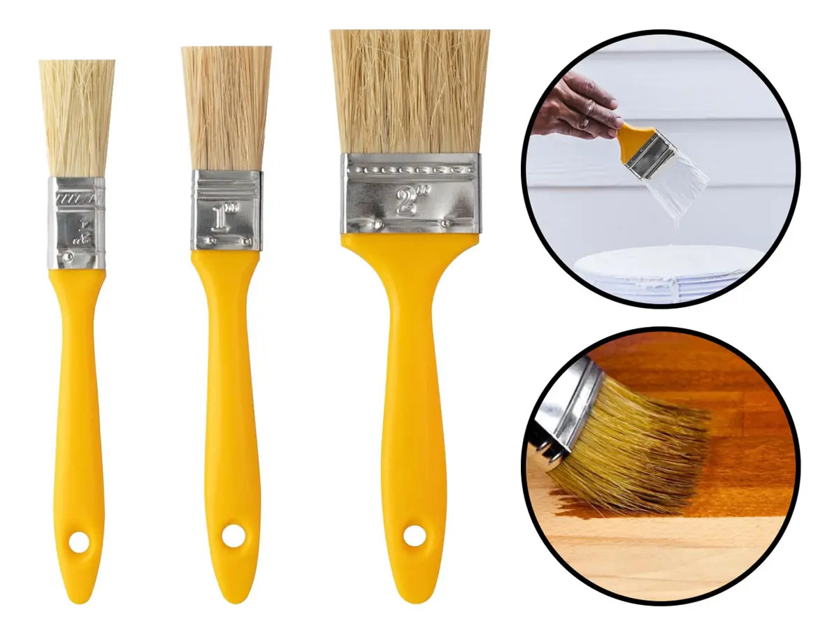 Kit 3 Pincéis Trincha Plástico Pêlo Suíno Hutz Pintura Artesanato