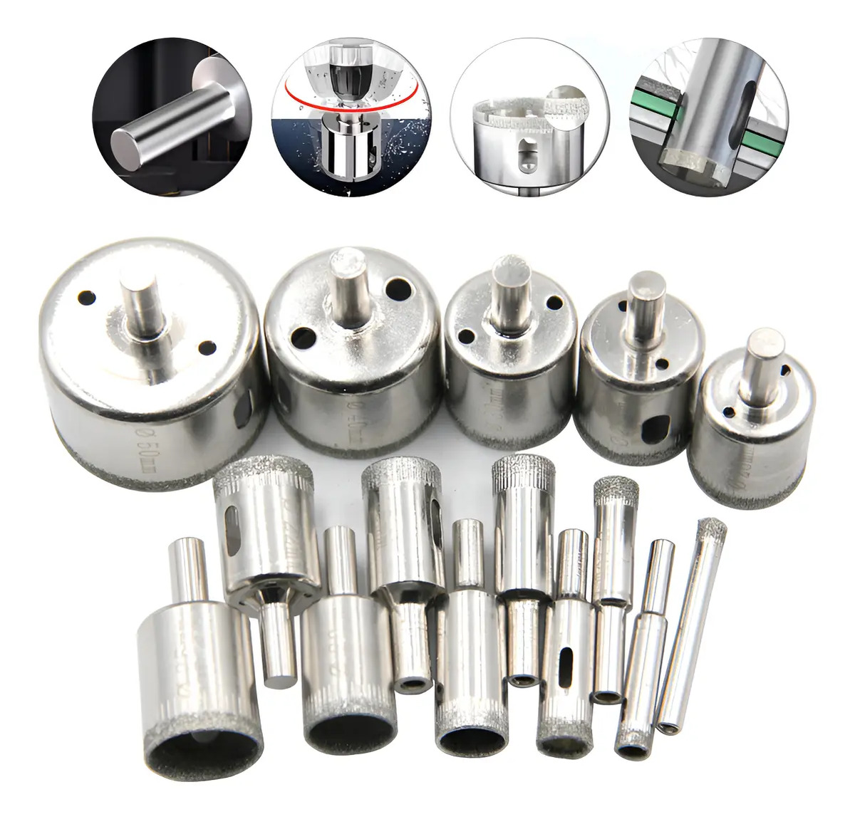 Kit 15 Pcs Brocas Copo Diamantadas Vidro Ceramica 6-50mm