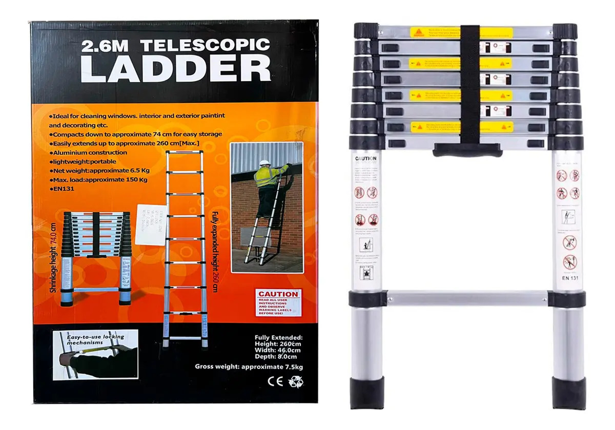 Escada Telescópica Alumínio MyDays Alumax 260 2.6m 9 Degraus Dobrável Multifuncional