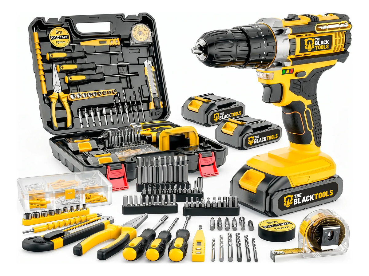 Furadeira Impacto 2 Bateria 21v + Kit Combo Maleta 136 Peças