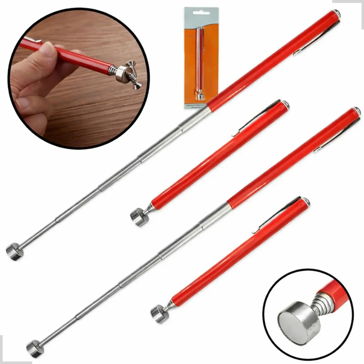 Kit 2 Caneta Antena Pegador Imã Telescópico Magnético 61 Cm