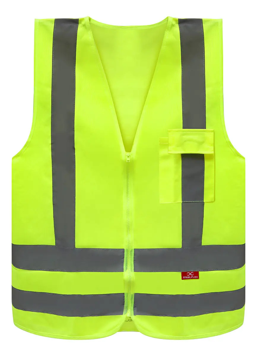 Colete Refletivo Steelflex Amarelo para Sinalização com Zíper sem bolso, Tamanho M