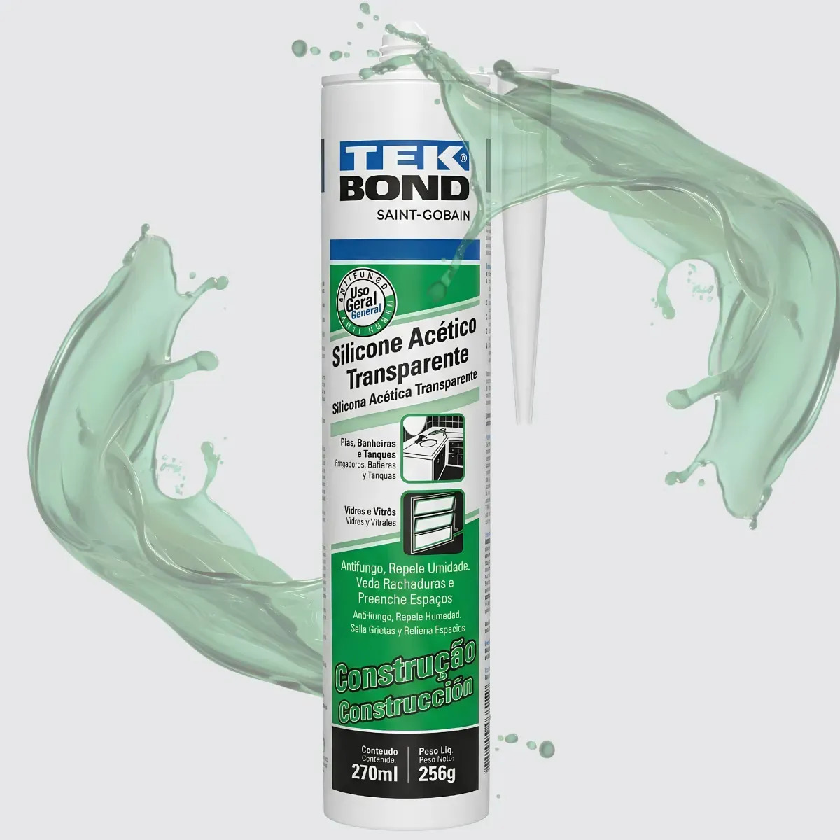 Silicone acético transparente tubo 256g/270ml TekBond