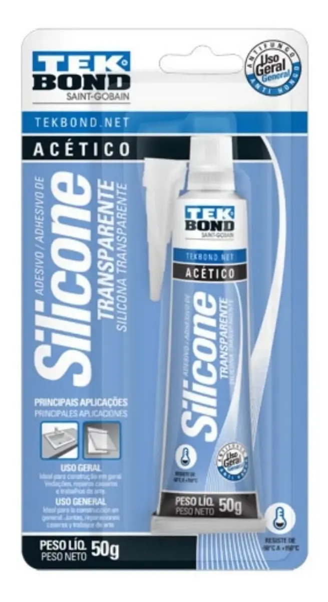Adesivo Silicone Incolor Transparente Tekbond 50g Com Bico Aplicador