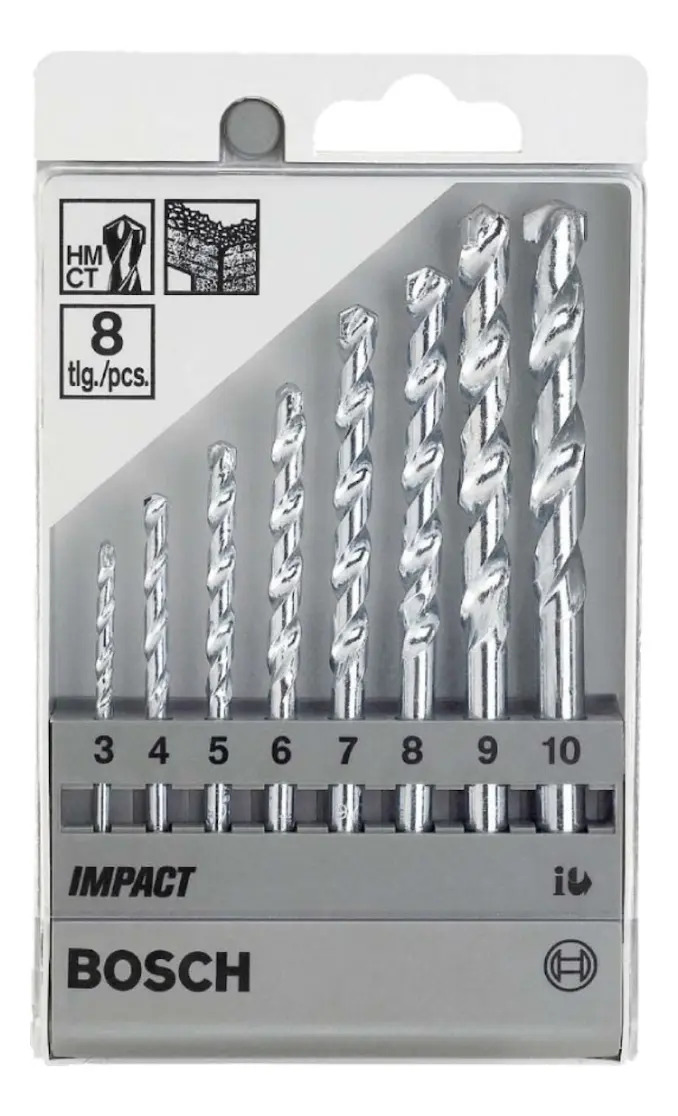 Conjunto de 8 brocas para alvenaria Bosch Cyl-1 Ø3-4-5-6-7-8-9-10mm