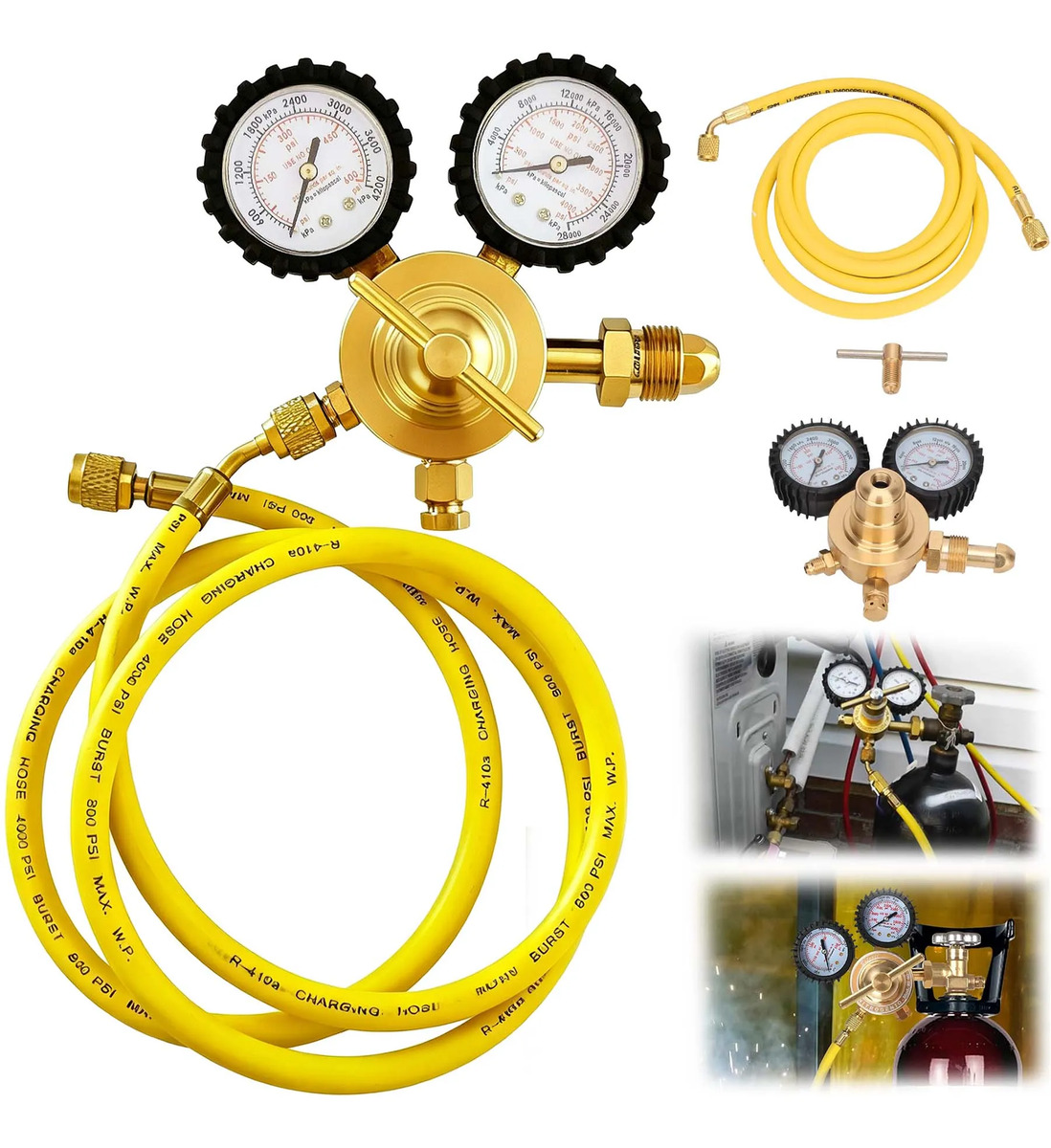 Regulador De Nitrogênio 600 Psi Com Manômetro E Mangueira