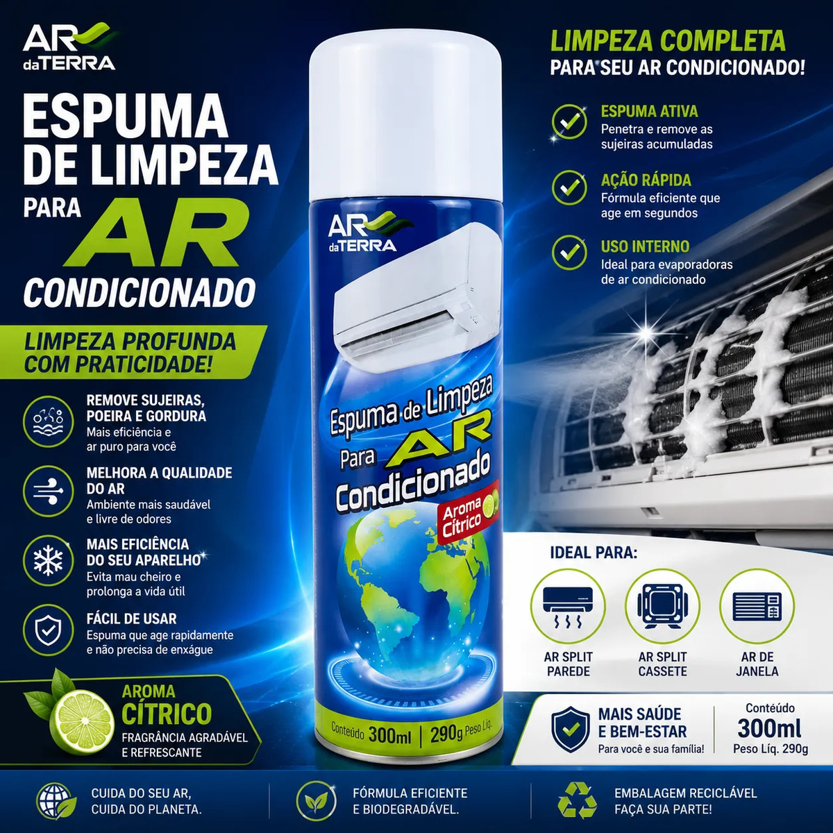Espuma De Limpeza Para Ar Condicionado 300ml Ar Da Terra