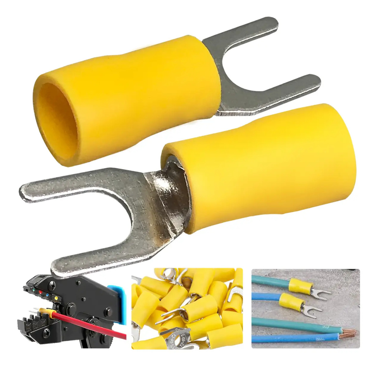 Kit 100un Terminal Forquilha Garfo 4mm A 6mm - Amarelo