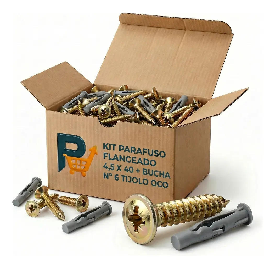 Parafuso Chipboard Flangeado 4,5x40 Bucha 6mm Bloco (200pçs)