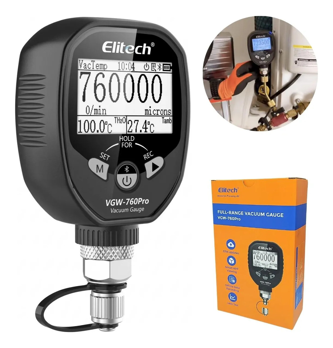 Vacuômetro Digital Elitech Bluetooth Vgw-760 Pro Com Estojo