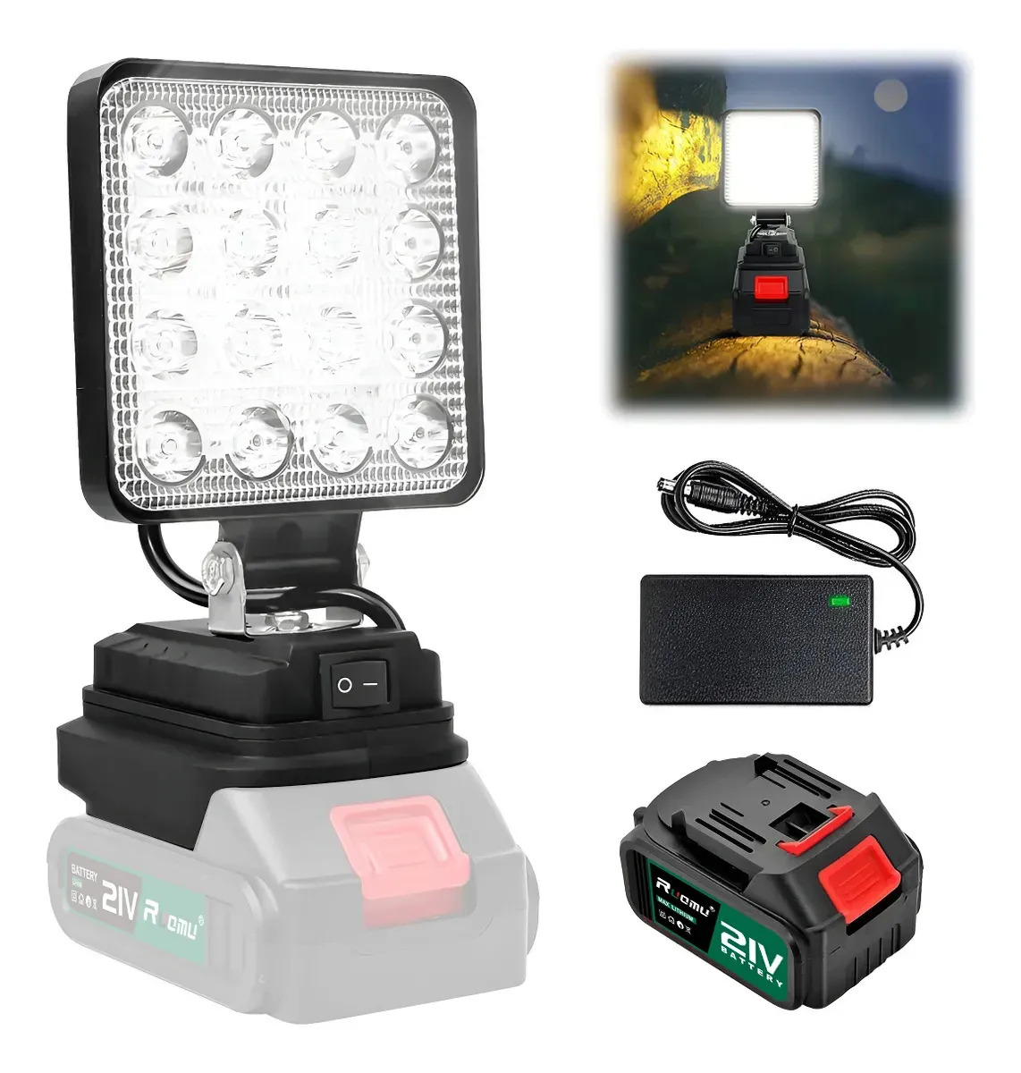 Lanterna Refletor Lampada Luz Led 70w A Bateria 21v Portátil