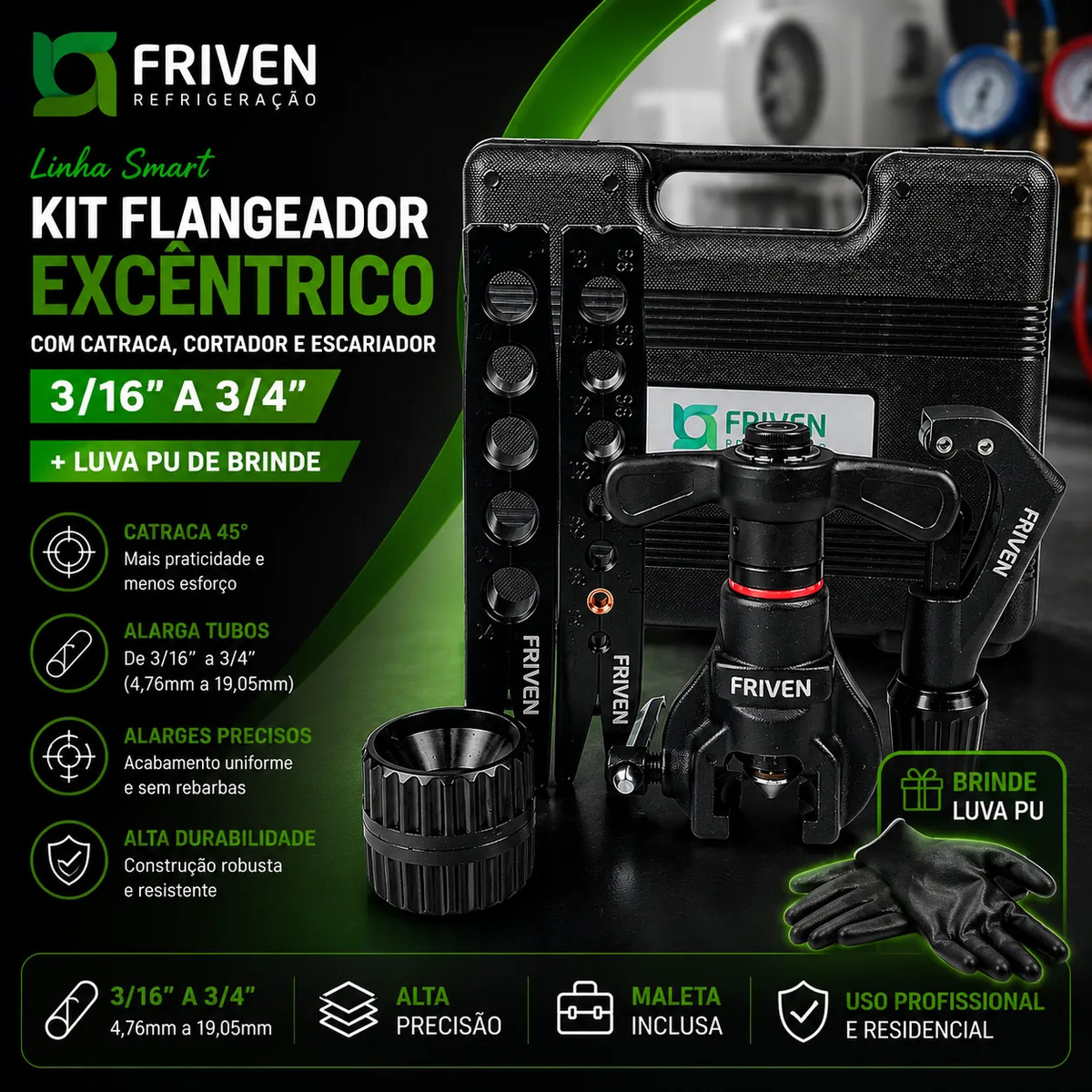 Kit Flangeador Excêntrico 3/16 A 3/4 Com Catraca + Brinde