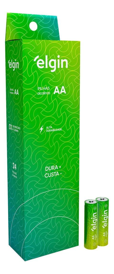 Pilhas alcalinas AA Elgin LR6 — tubo com 24 unidades
