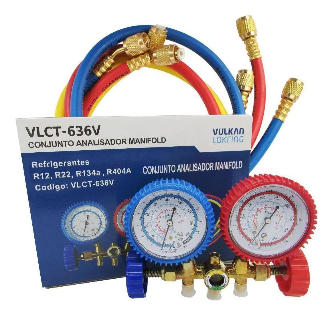 Manifold 3 Mangueiras 90cm Vulkan Gás Refrigeração