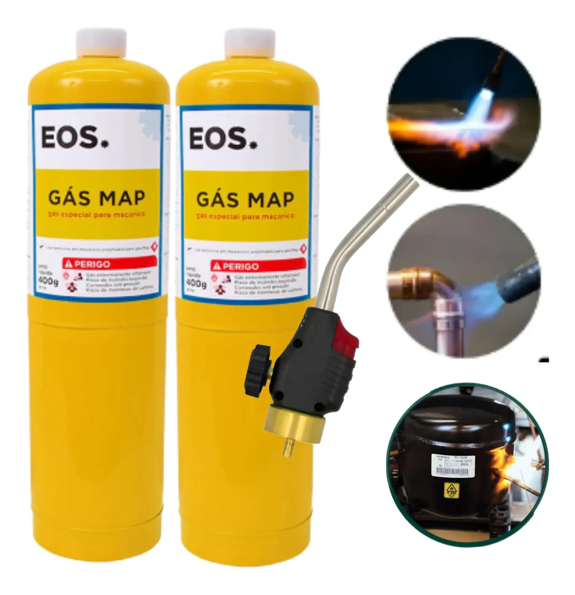 Kit 2 Refil MAP + Maçarico Profissional Automático Portátil