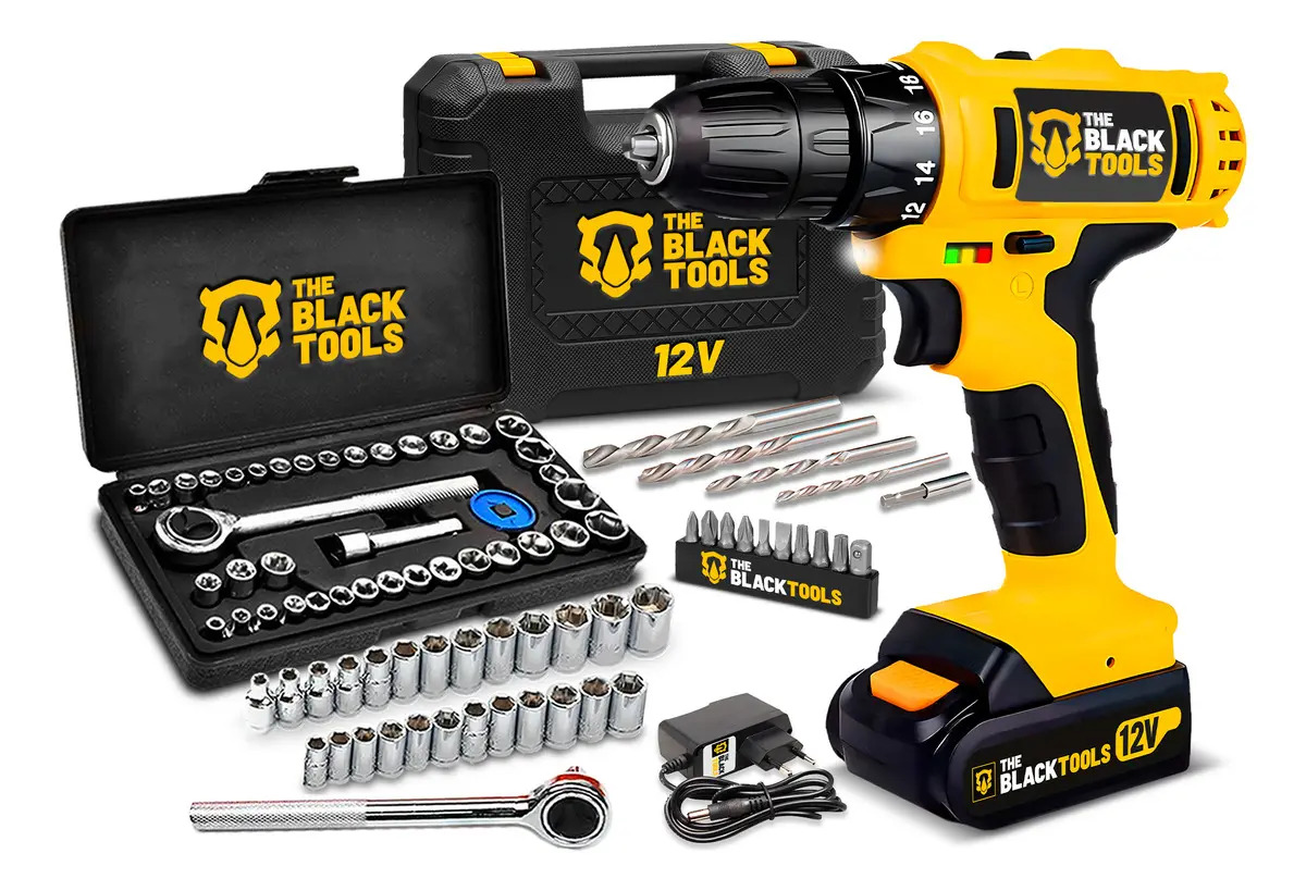 Parafusadeira/furadeira The Black Tools TB-12E — 12 V, soquetes de 40 peças