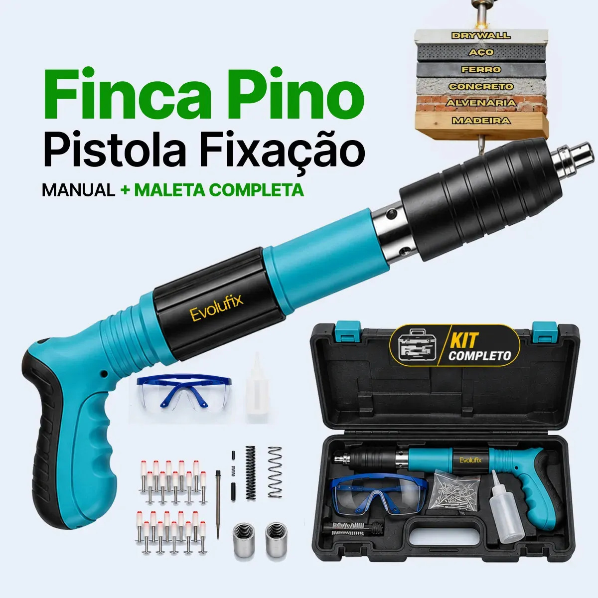 Pistola de fixação finca-pino de ação direta com maleta