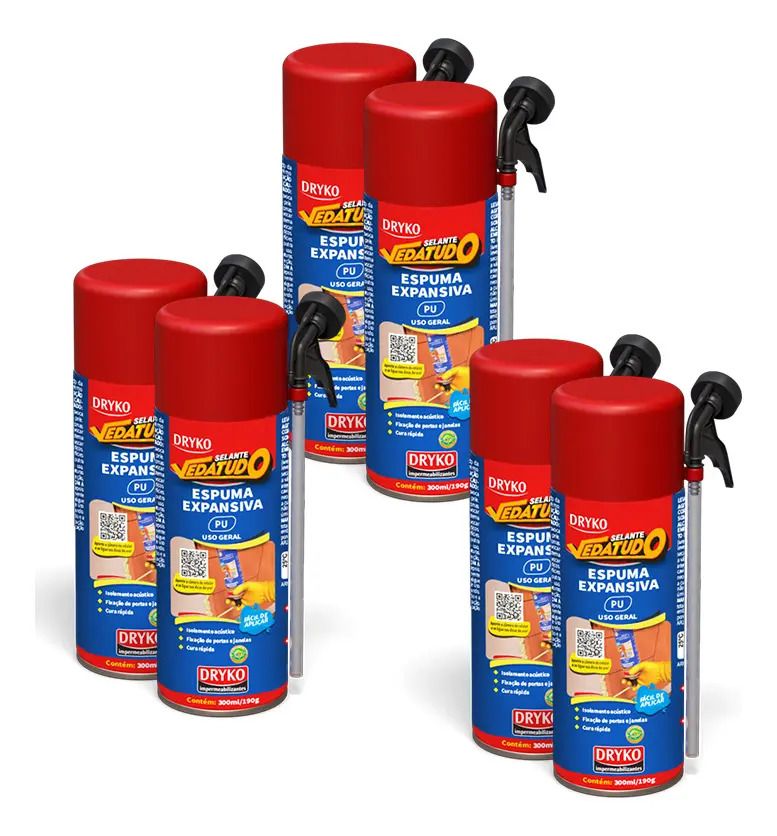 Espuma expansiva Dryko Vedatudo — 300 ml, kit com 6