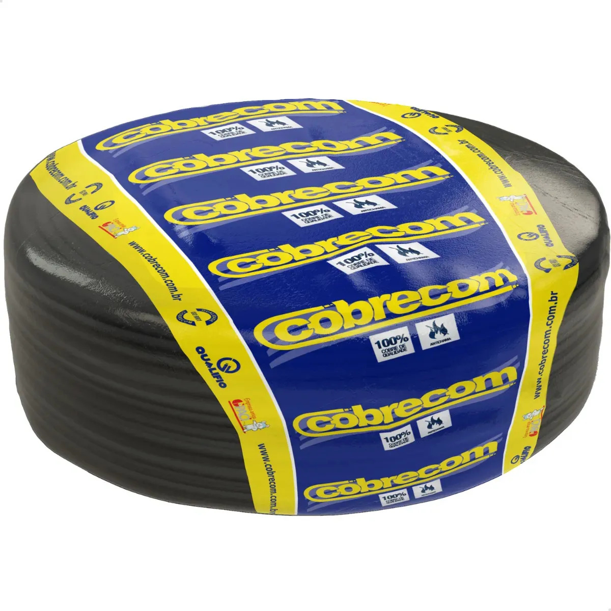 Cabo flexível Cobrecom preto — 4 mm², 750 V, rolo de 100 m