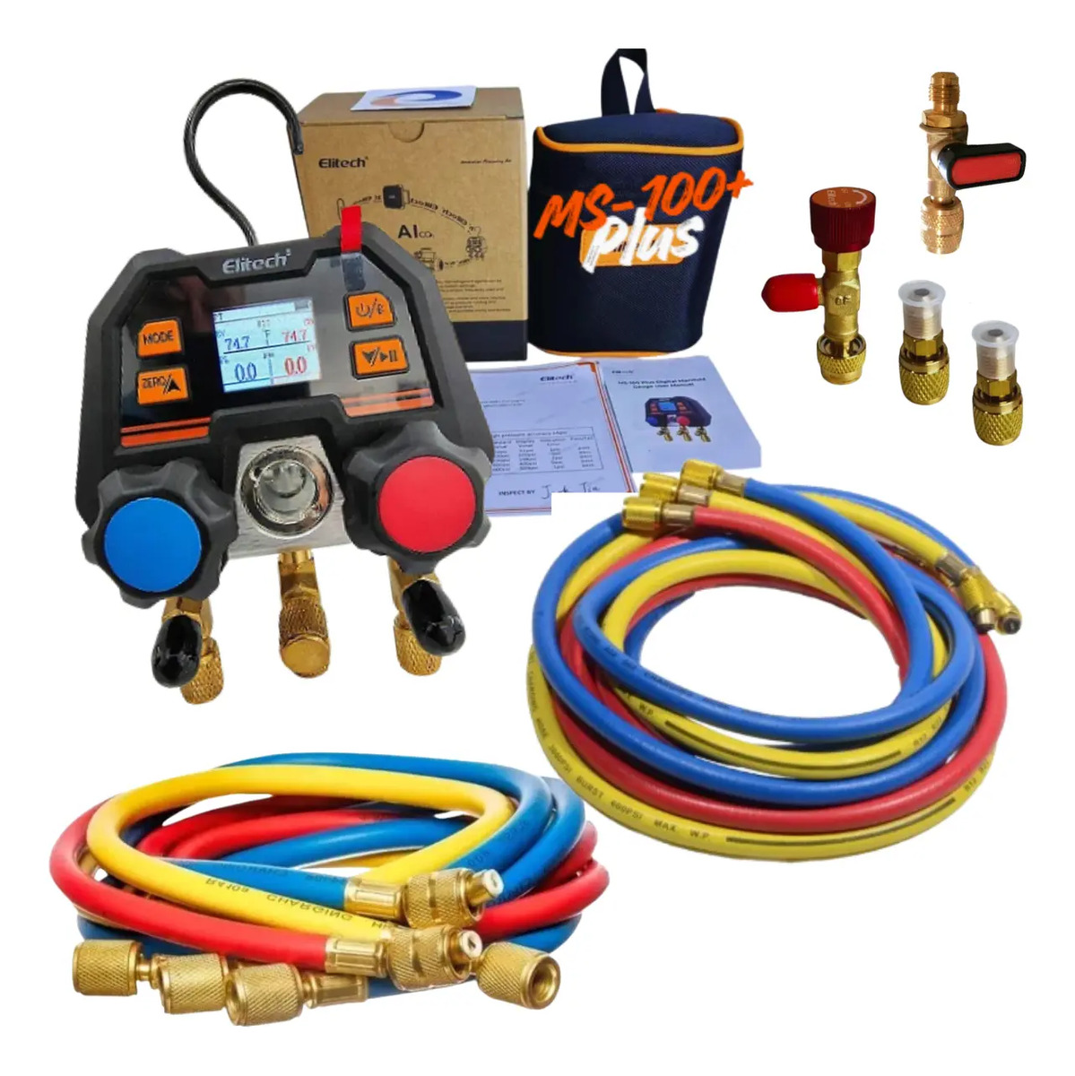 Manifold digital Elitech MS100 com mangueiras R22 e R410