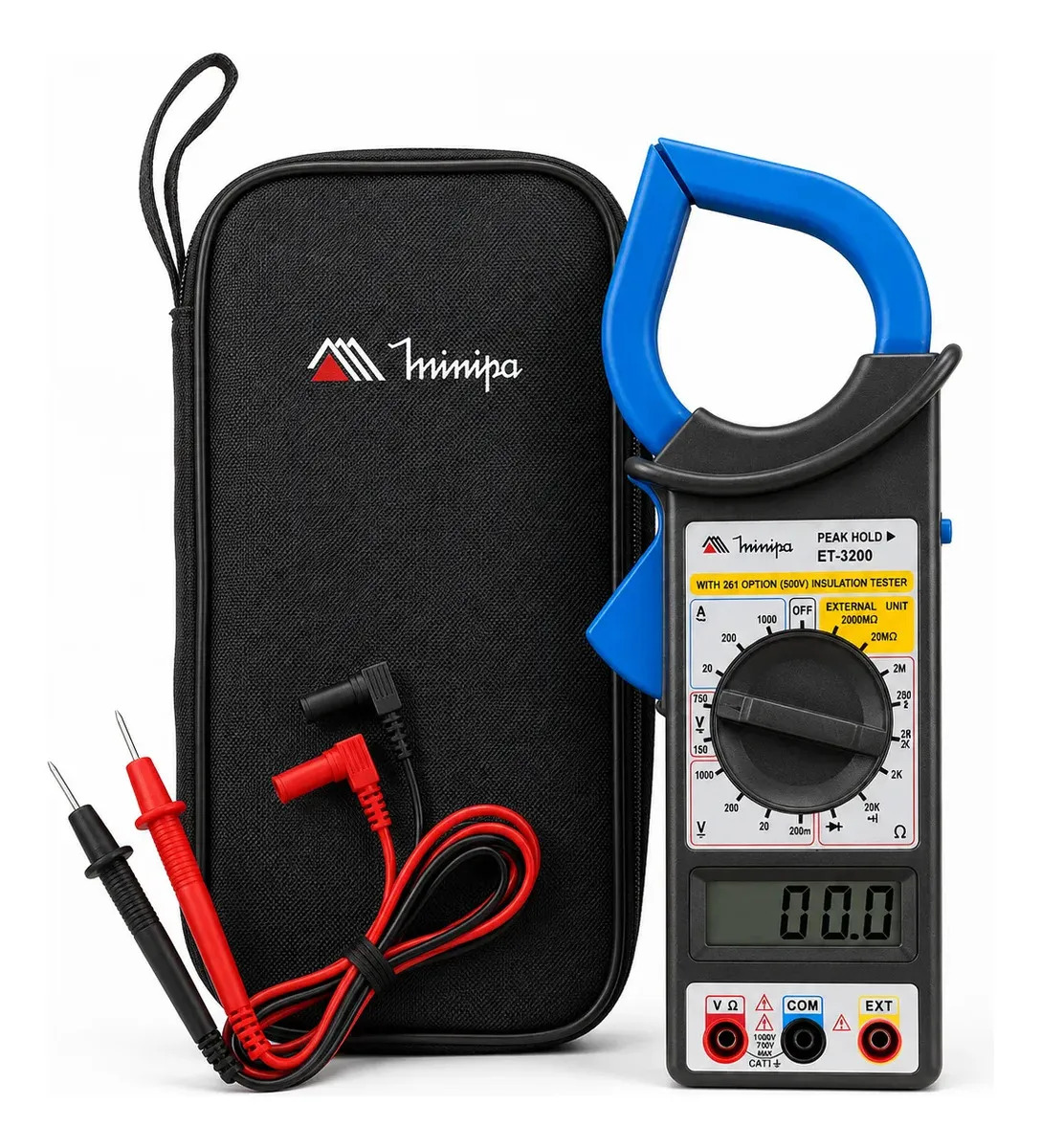 Alicate amperímetro Minipa ET-3200 — 1.000 A AC/DC, Peak Hold