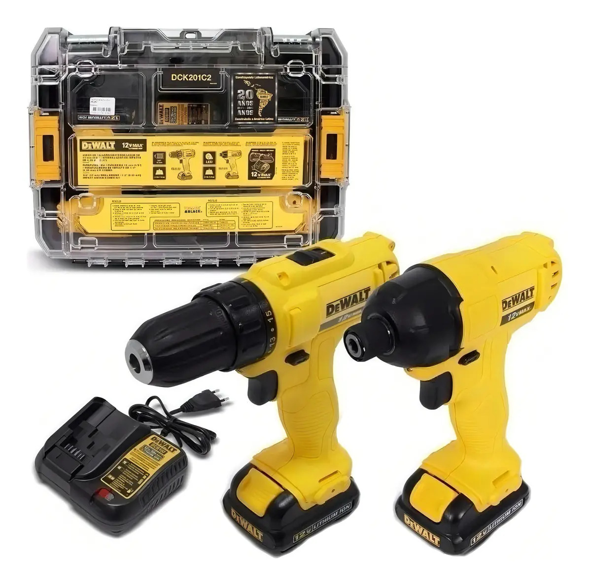 Kit DeWalt DCK201 — furadeira/parafusadeira e chave de impacto