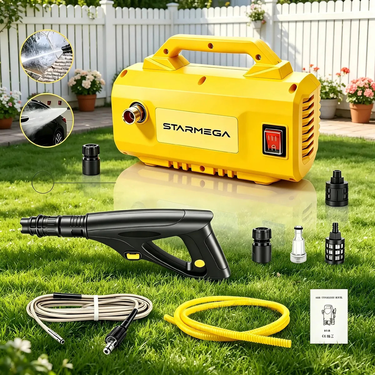 Lavadora de Alta Pressão Starmega Portátil 1.5 kW para Limpeza de Carros e Pátios