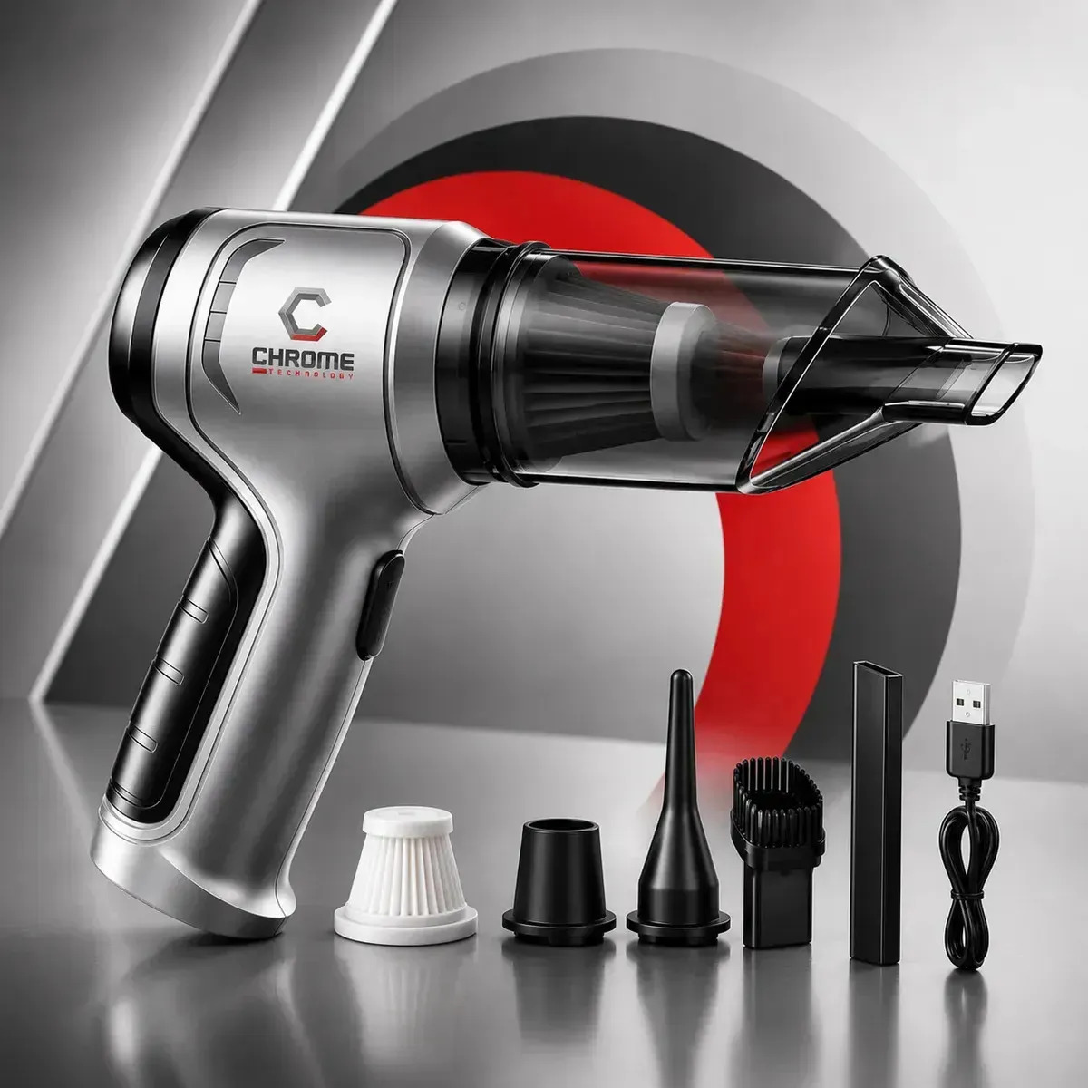 Mini aspirador e soprador Chrome Technology — sem fio, recarga USB