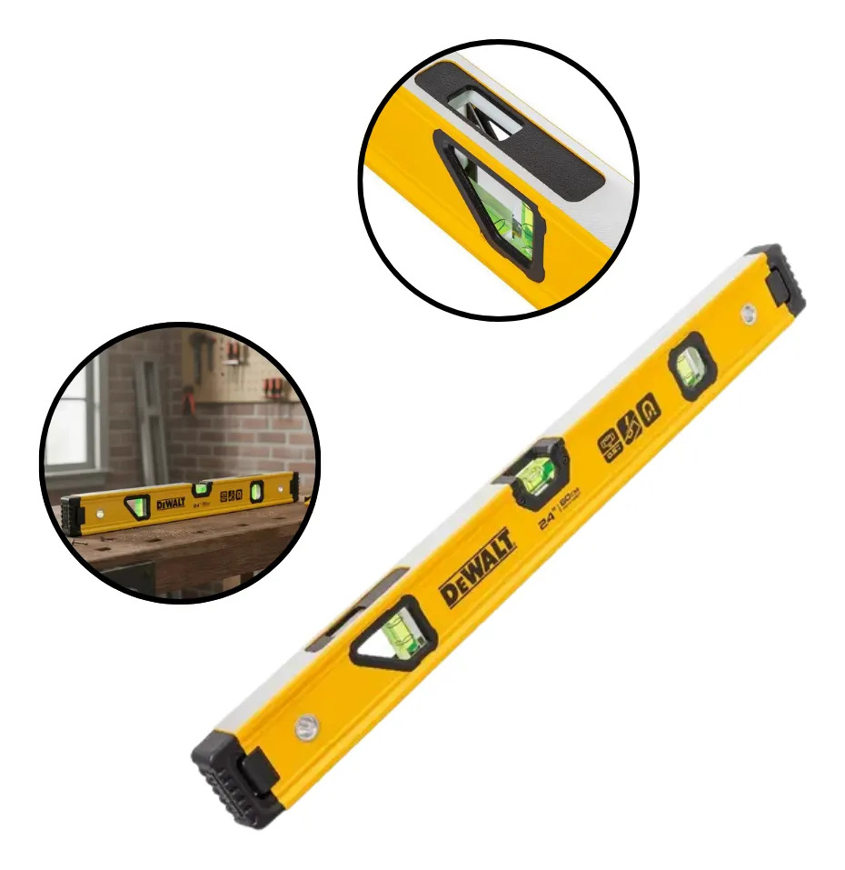 Nível de alumínio DeWalt — 60 cm, 3 bolhas, base magnética