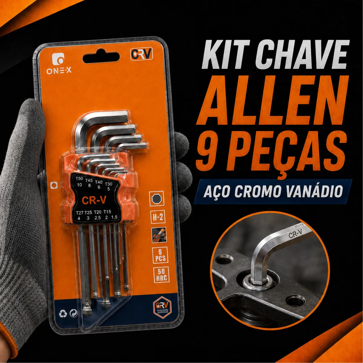 Jogo de chaves Allen longas 1,5 a 10 mm 9 peças