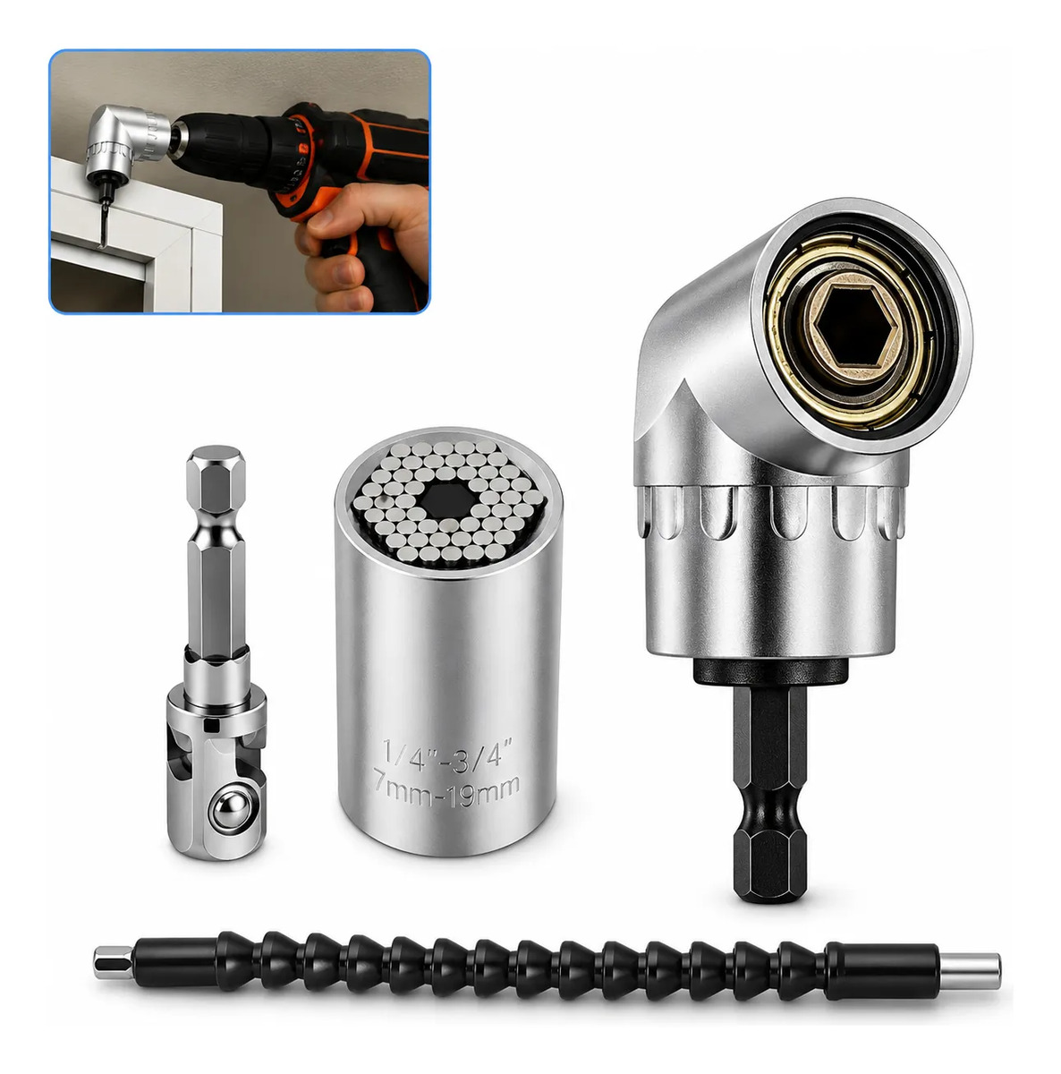 Kit de 4 adaptadores com soquete e extensor flexível