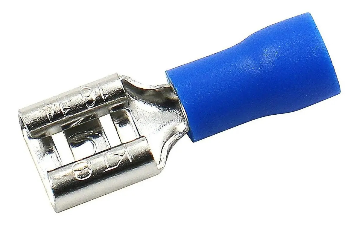 Kit de 100 terminais fêmea Faston pré-isolados azuis 1,5 a 2,5 mm