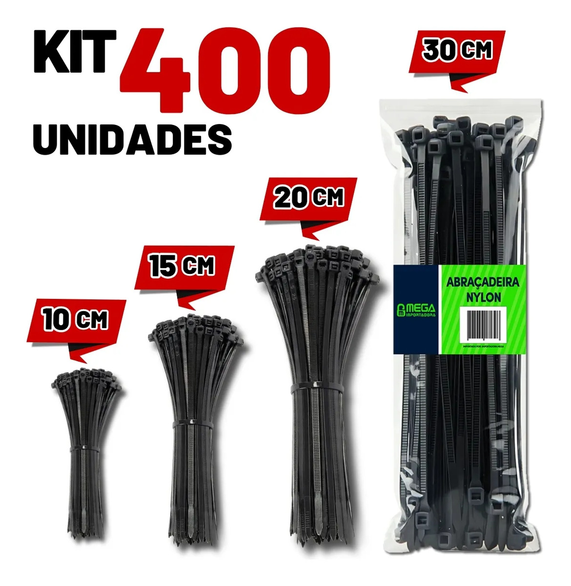 Kit de 400 abraçadeiras de nylon