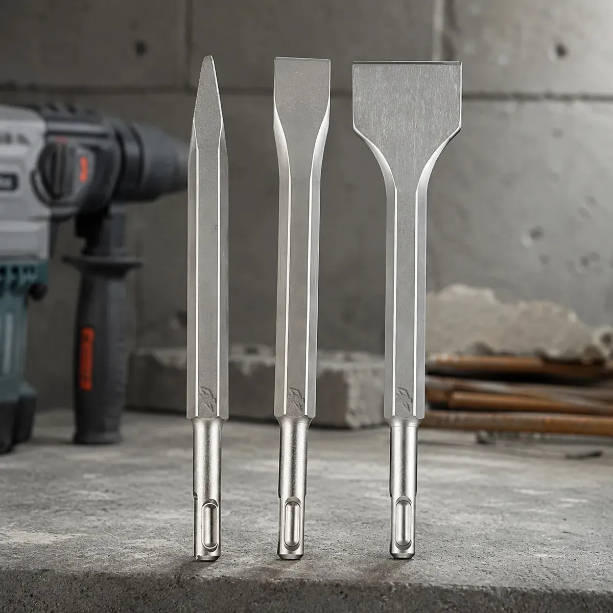 Kit Ponteiro e Talhadeiras SDS Plus 3 Peças 250mm para Martelete 20mm 40mm Aço Demolição Concreto Parede