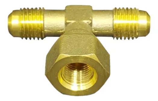 Tê de Latão para Manômetro/Vacuômetro 1/4"M x 1/4"M x 1/8"NPT F