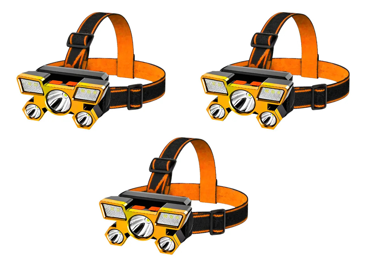 Kit 3 Lanternas de Cabeça 5 LEDs — Recarga USB
