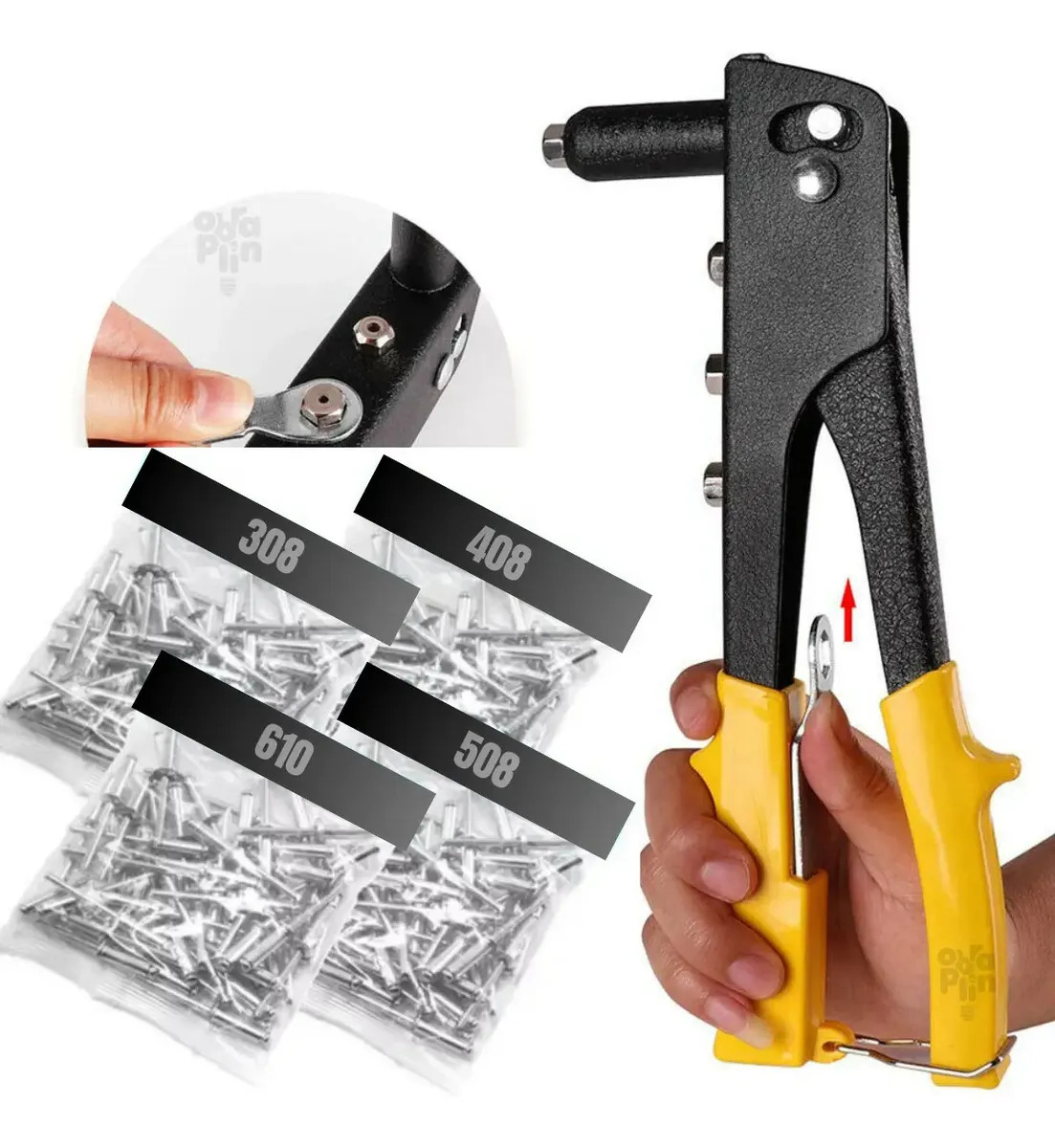 Rebitadeira Alicate Rebitador Manual + 100 Rebites Diversos Marca KEY PAPER