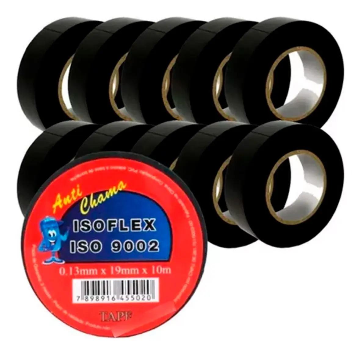 Fita Isolante Anti Chama Isoflex 19mm X 10m C/ 10 Unidades Cor Preto Liso