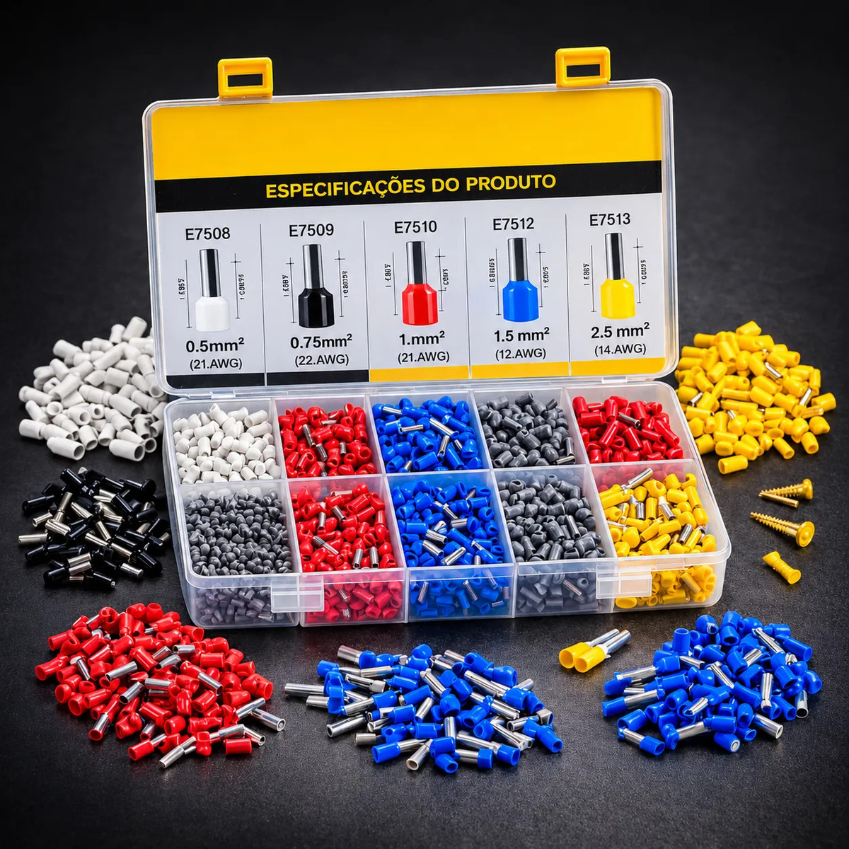 Kit Terminal Ilhós 1250 Peças Tubular Para Fios Elétricos