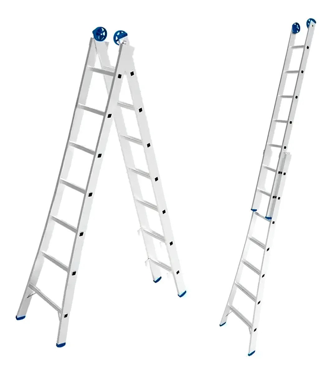 Escada De Alumínio Extensiva 2x7 Degraus 2.18x3.65m Evald Cor Prateado