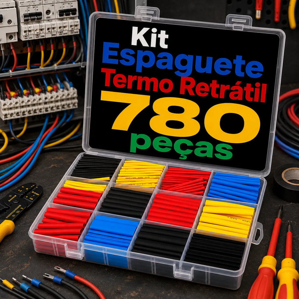 Kit Espaguete Termo Retrátil 780 Pc Colorido Fios Cabos