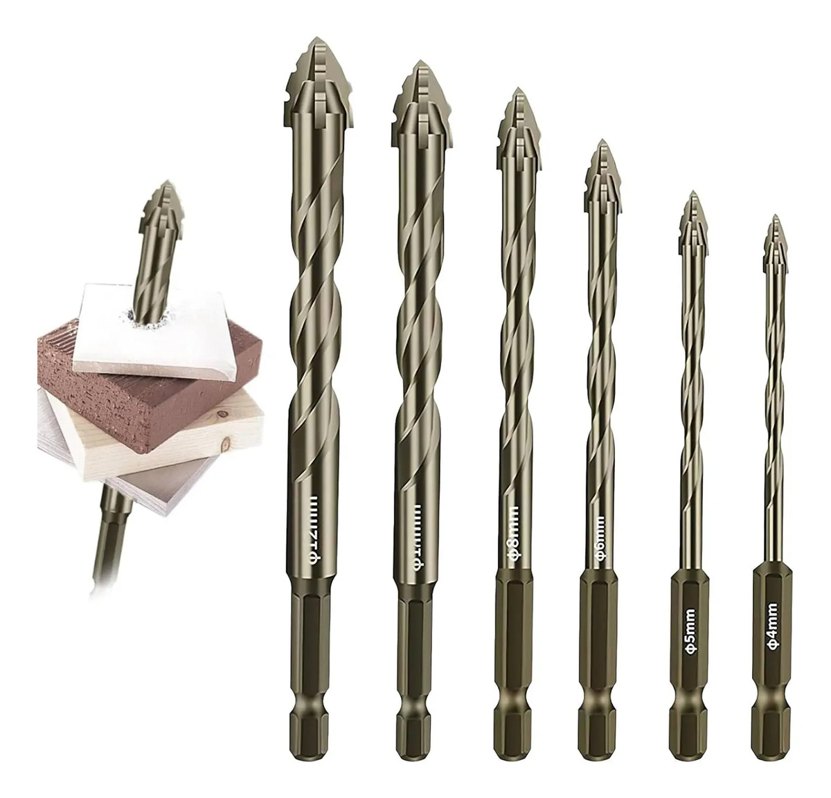Kit 6 Brocas Excêntrica Serrilhada Ponta Cruzada Tungstênio