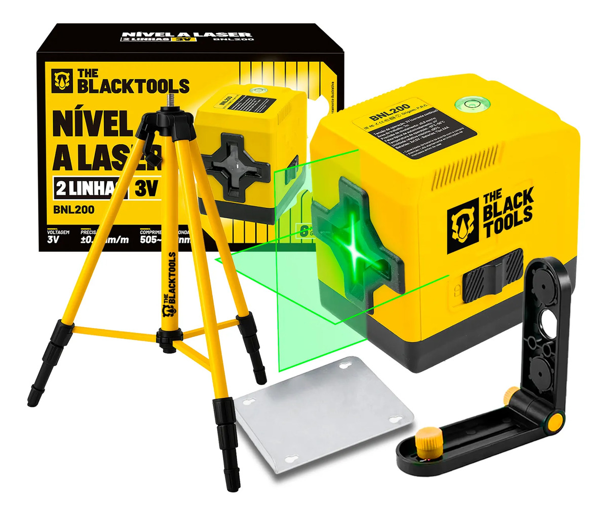Kit Nível A Laser Verde Esquadro Prumo Com Tripe Regulável